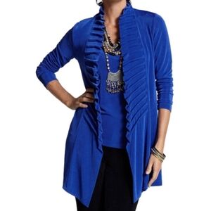 Traveler's By Chico's Slinky Royal Blue‎ Ruffled Open Stretchy Cardigan XL